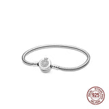 925 Silver Heart Leaves Love Snake Chain Bracelet for Charm Beads