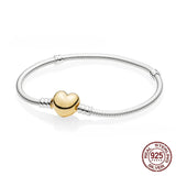 925 Silver Heart Leaves Love Snake Chain Bracelet for Charm Beads