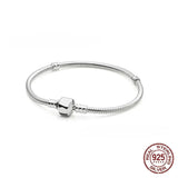 925 Silver Heart Leaves Love Snake Chain Bracelet for Charm Beads