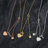 925 Silver Heart Necklace Key Lock Jewelry Vintage Party