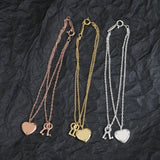 925 Silver Heart Necklace Key Lock Jewelry Vintage Party