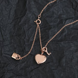 925 Silver Heart Necklace Key Lock Jewelry Vintage Party