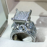 925 Silver Zircon Diamond Ring Geometric 3D Couple Ring