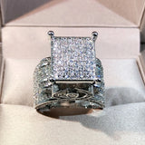 925 Silver Zircon Diamond Ring Geometric 3D Couple Ring
