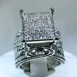 925 Silver Zircon Diamond Ring Geometric 3D Couple Ring