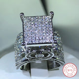 925 Silver Zircon Diamond Ring Geometric 3D Couple Ring