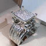 925 Silver Zircon Diamond Ring Geometric 3D Couple Ring