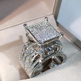 925 Silver Zircon Diamond Ring Geometric 3D Couple Ring