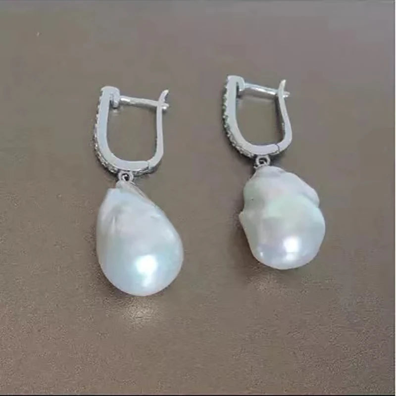925 Silver Natural Baroque Pearl Drop Earrings 15-25mm