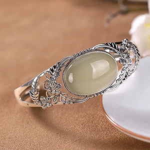 925 Silver Hetian Jade Sapphire Plum Lady's Bracelet