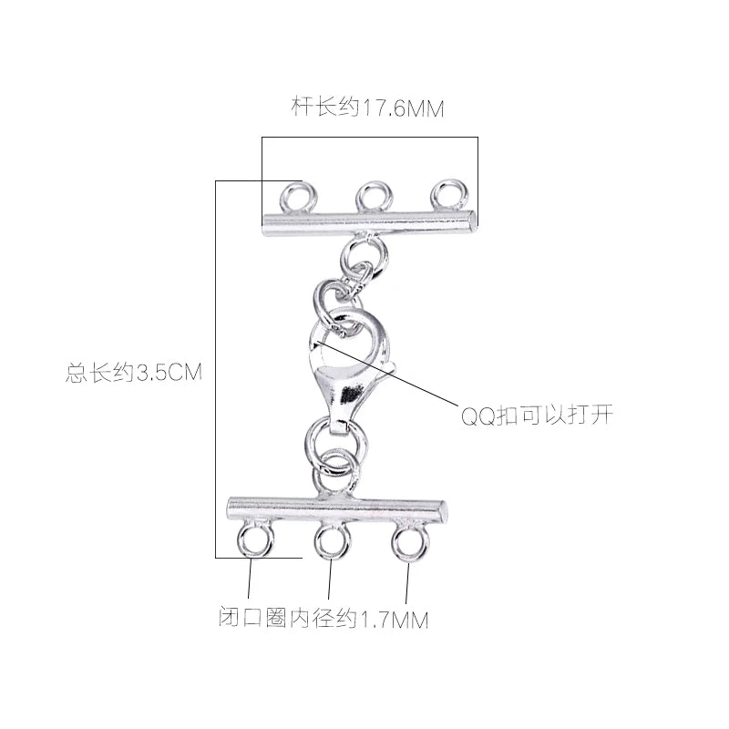 925 Silver 3-Row Chain Buckle Collar Bracelet DIY Material