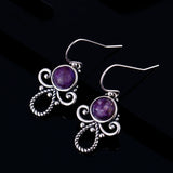 925 Sterling Silver Purple Dragon Crystal Angel Earrings