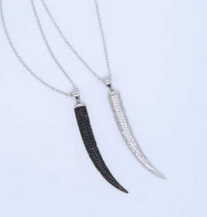 925 Silver CZ Long Spike Pendant Horn Necklace