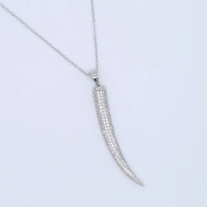 925 Silver CZ Long Spike Pendant Horn Necklace