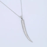 925 Silver CZ Long Spike Pendant Horn Necklace