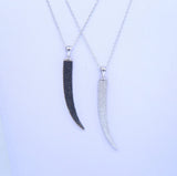 925 Silver CZ Long Spike Pendant Horn Necklace