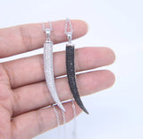 925 Silver CZ Long Spike Pendant Horn Necklace
