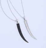 925 Silver CZ Long Spike Pendant Horn Necklace