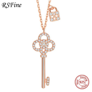 925 Sterling Silver Key Necklace Women's Tempter Lock Head Diamond Choker