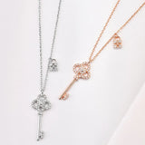 925 Sterling Silver Key Necklace Women's Tempter Lock Head Diamond Choker