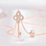 925 Sterling Silver Key Necklace Women's Tempter Lock Head Diamond Choker