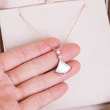 925 Silver Fan Necklace Light Mother-of-Pearl Carnelian Skirt Chain