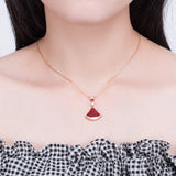 925 Silver Fan Necklace Light Mother-of-Pearl Carnelian Skirt Chain