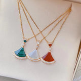 925 Silver Fan Necklace Light Mother-of-Pearl Carnelian Skirt Chain