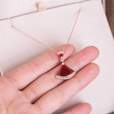 925 Silver Fan Necklace Light Mother-of-Pearl Carnelian Skirt Chain
