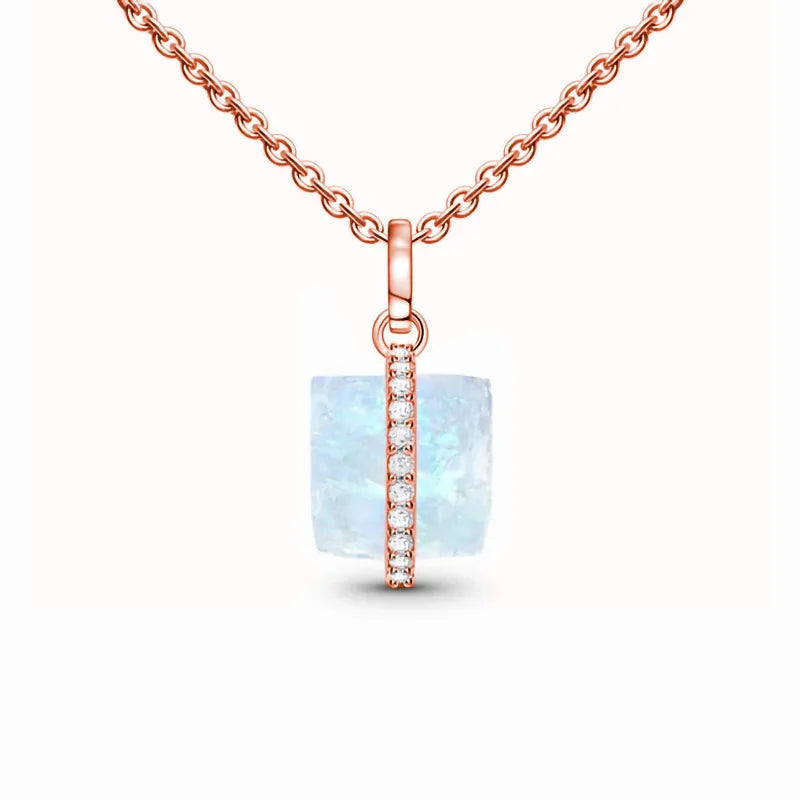 925 Silver Letter A Moonstone Pendant Necklace Women's Jewelry