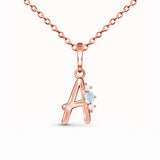 925 Silver Letter A Moonstone Pendant Necklace Women's Jewelry