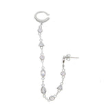 925 Sterling Silver CZ Link Chain Earring - Long Chain Sparkling Bling Jewelry