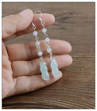 925 Silver Tassel Jade Gourd Earrings