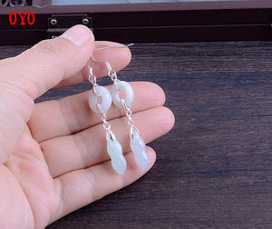 925 Silver Tassel Jade Gourd Earrings