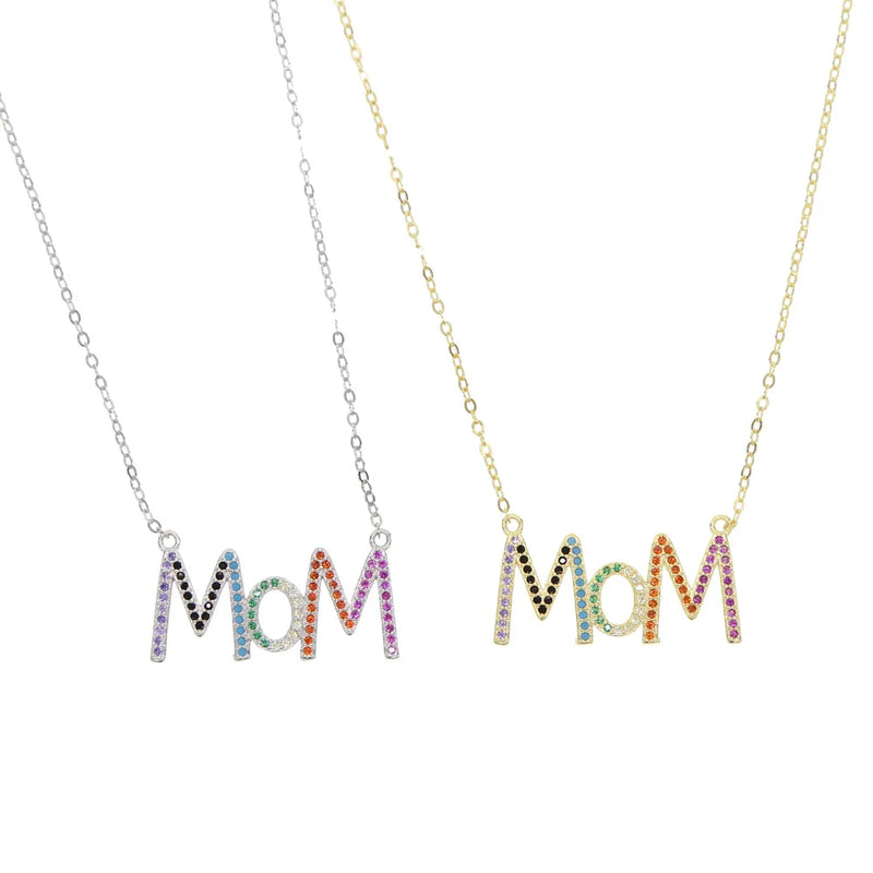 925 Silver Mama Love Colorful CZ Mom Necklace