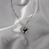 925 Silver Heart Pendant Necklace for Women, Beads Chain Long Jewelry