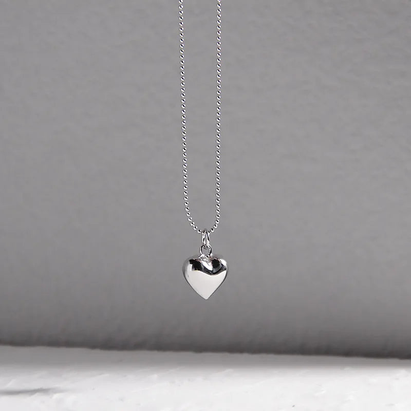 925 Silver Heart Pendant Necklace for Women, Beads Chain Long Jewelry