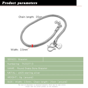 925 Silver Snake Chain Bracelet 2.5mm Wide Men Women Korea Jewelry