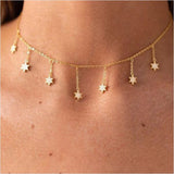 925 Silver CZ Star Dangle Choker Necklace