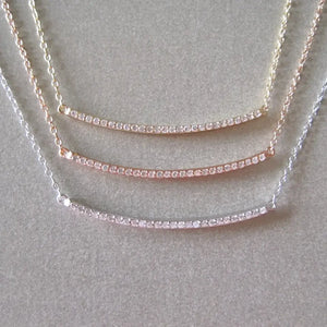 925 Silver Micro Pave CZ Curved Bar Necklace