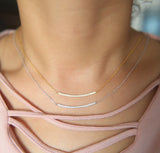 925 Silver Micro Pave CZ Curved Bar Necklace