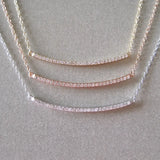 925 Silver Micro Pave CZ Curved Bar Necklace