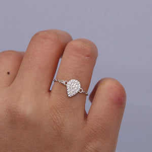 925 Silver Mini CZ Tear Drop Charm Chain Finger Ring