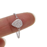 925 Silver Mini CZ Tear Drop Charm Chain Finger Ring