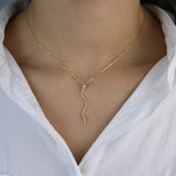 925 Silver Green CZ Snake Pendant Necklace for Women