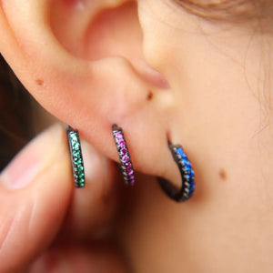925 Sterling Silver Small Circle Earrings Red Green Delicate Women