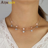 925 Sterling Silver Minimal CZ Flower Choker Necklace