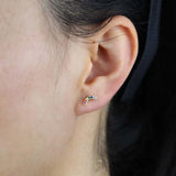 925 Silver Rainbow CZ Circle Wave Earring Studs for Women