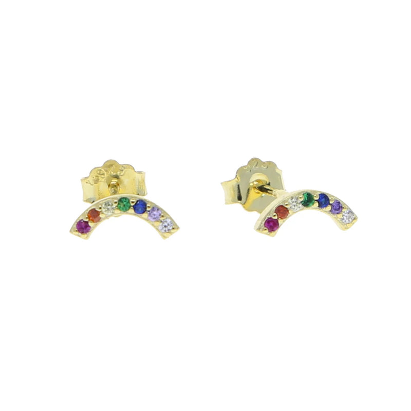 925 Silver Rainbow CZ Circle Wave Earring Studs for Women