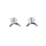 925 Silver Rainbow CZ Circle Wave Earring Studs for Women